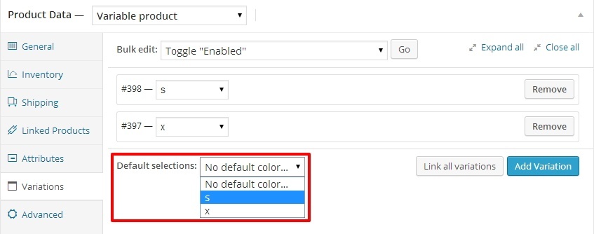 How to set default selection